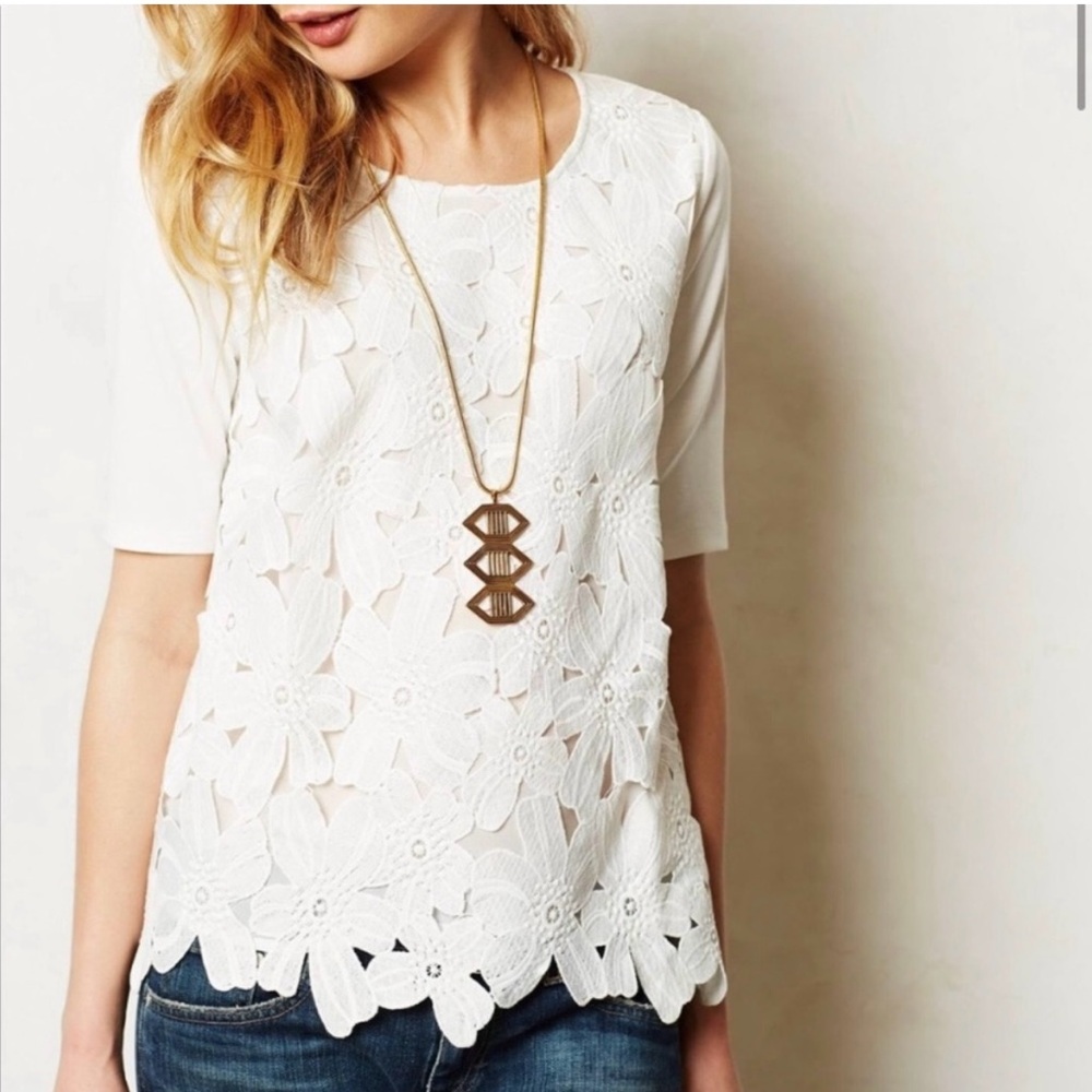Anthropologie White Crochet Orlaya Top-